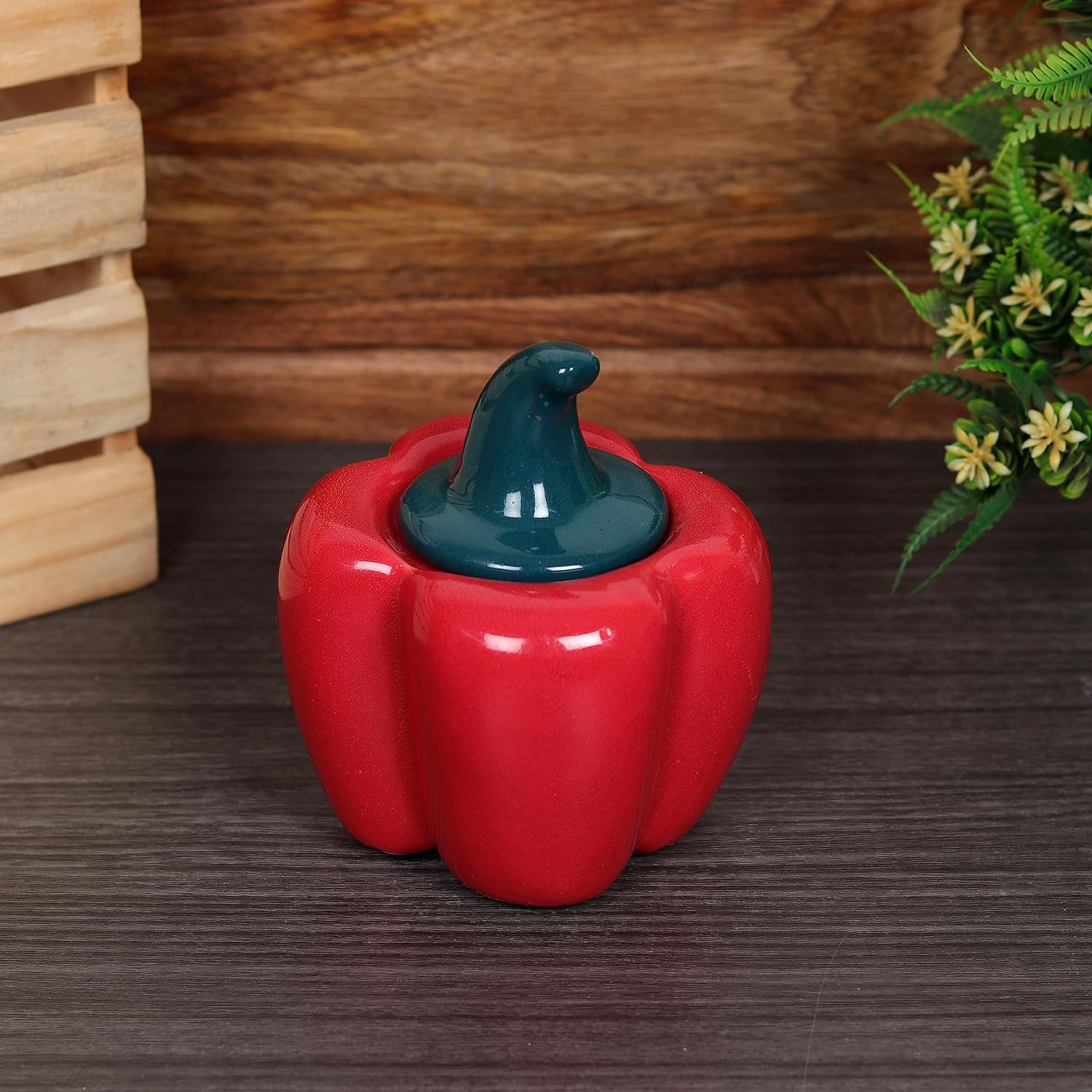 Morwee Ceramic Handcrafted Multi Utility Storage airtight Capsicum Shaped Jar (Pack of 2)