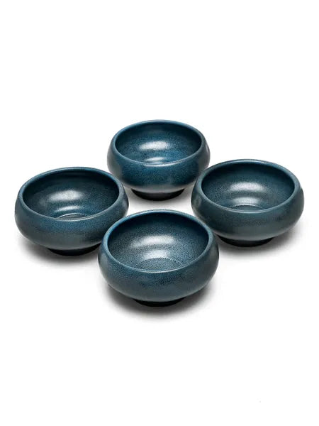 Shilpkara 'Blue Morwee Black Rust' Microwave Safe Kitchen Snacks Cereal Ceramic Katori Breakfast Serving Bowls