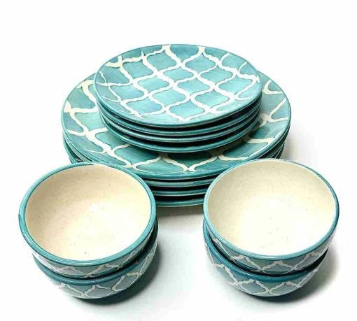 Decor Handmade Ceramic Dinner Plate - Vintage Design & Break Resistant for Home, Kitchen, Restaurant, Party -Dinner Plates with Serving Bowl and Quarter Plates set of 12