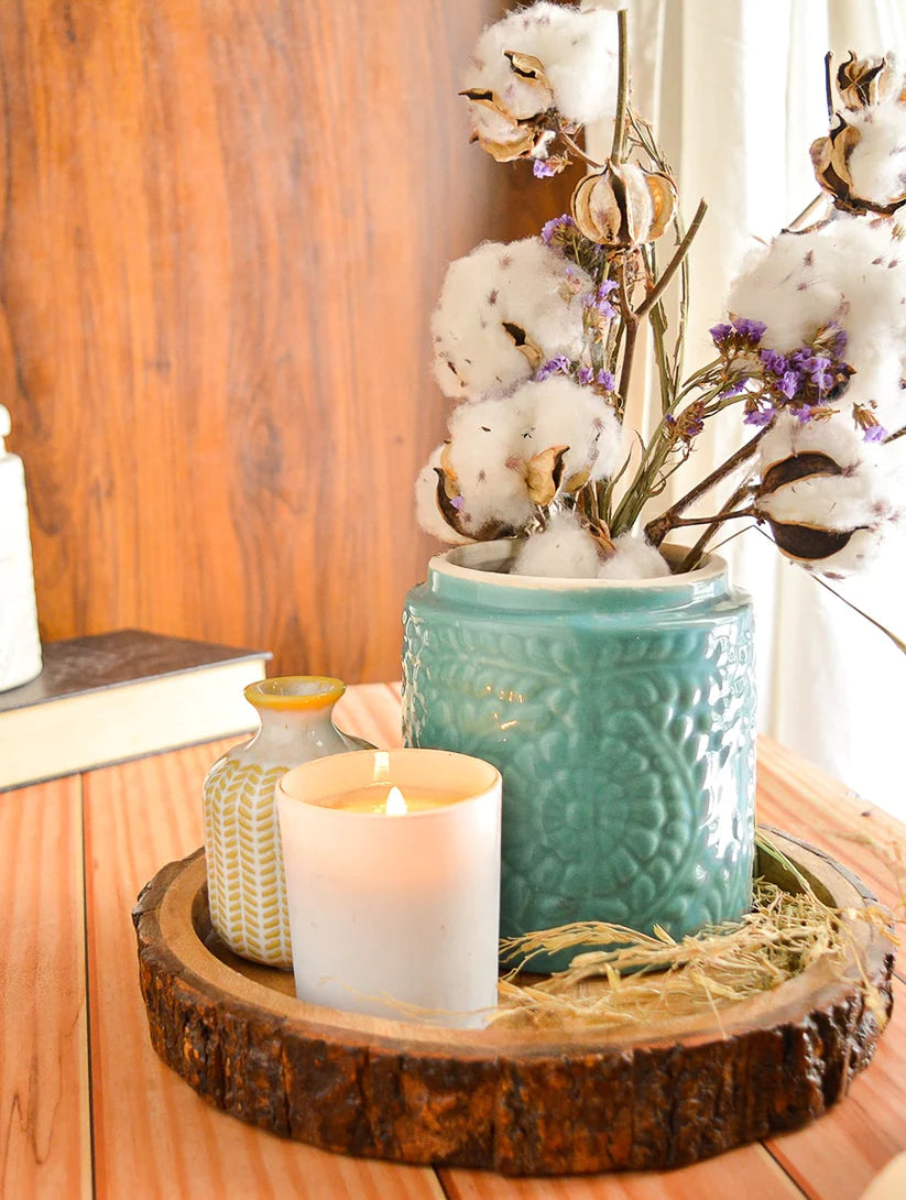 Morwee Turquoise Floral Ceramic Jar set of 2