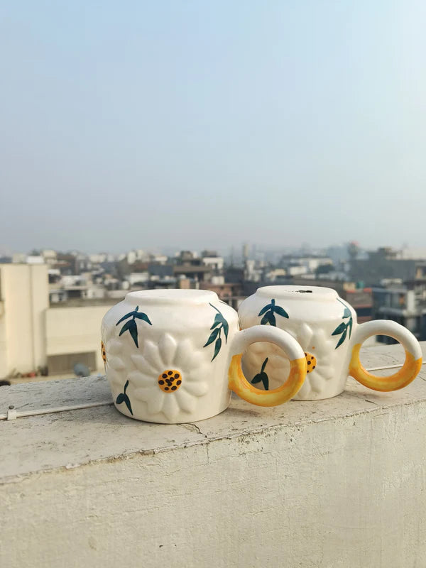Morwee Sunflower print Cups - Set of 2 Sustainable Ceramic Handmade Cups