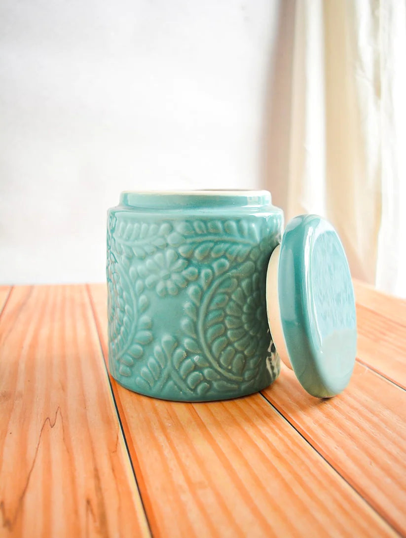 Morwee Turquoise Floral Ceramic Jar set of 2