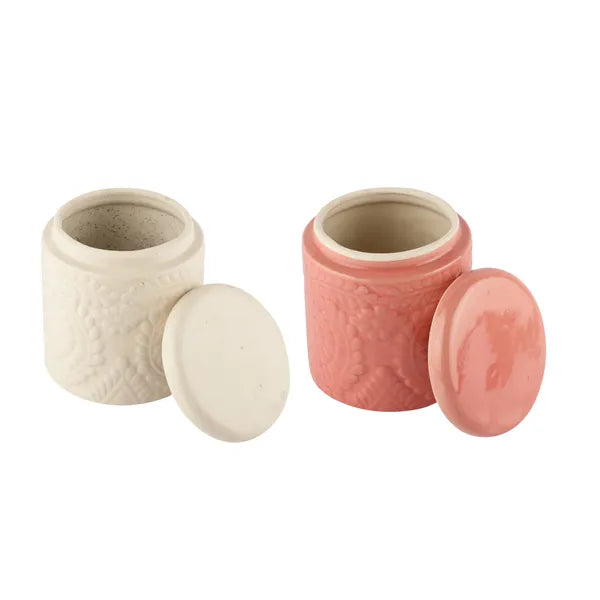 Morwee  Decor Lane Ceramic Handcrafted Handpainted Multi Utility Storage Jar with Lid 1000 ml