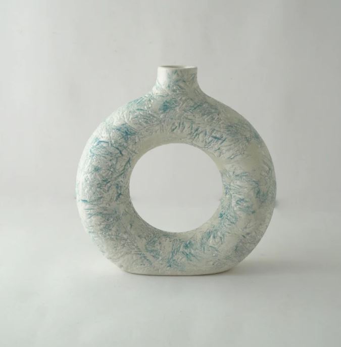 Morwee White & Blue Swatched Donut Ceramic Vase 1 piece