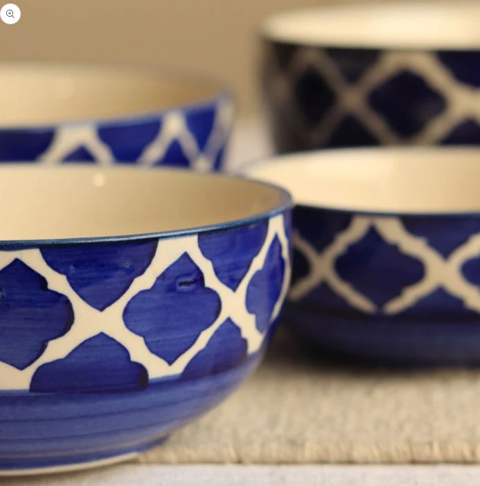 Morwee Royal Ceramic Bowls cream and blue  | Set of 3